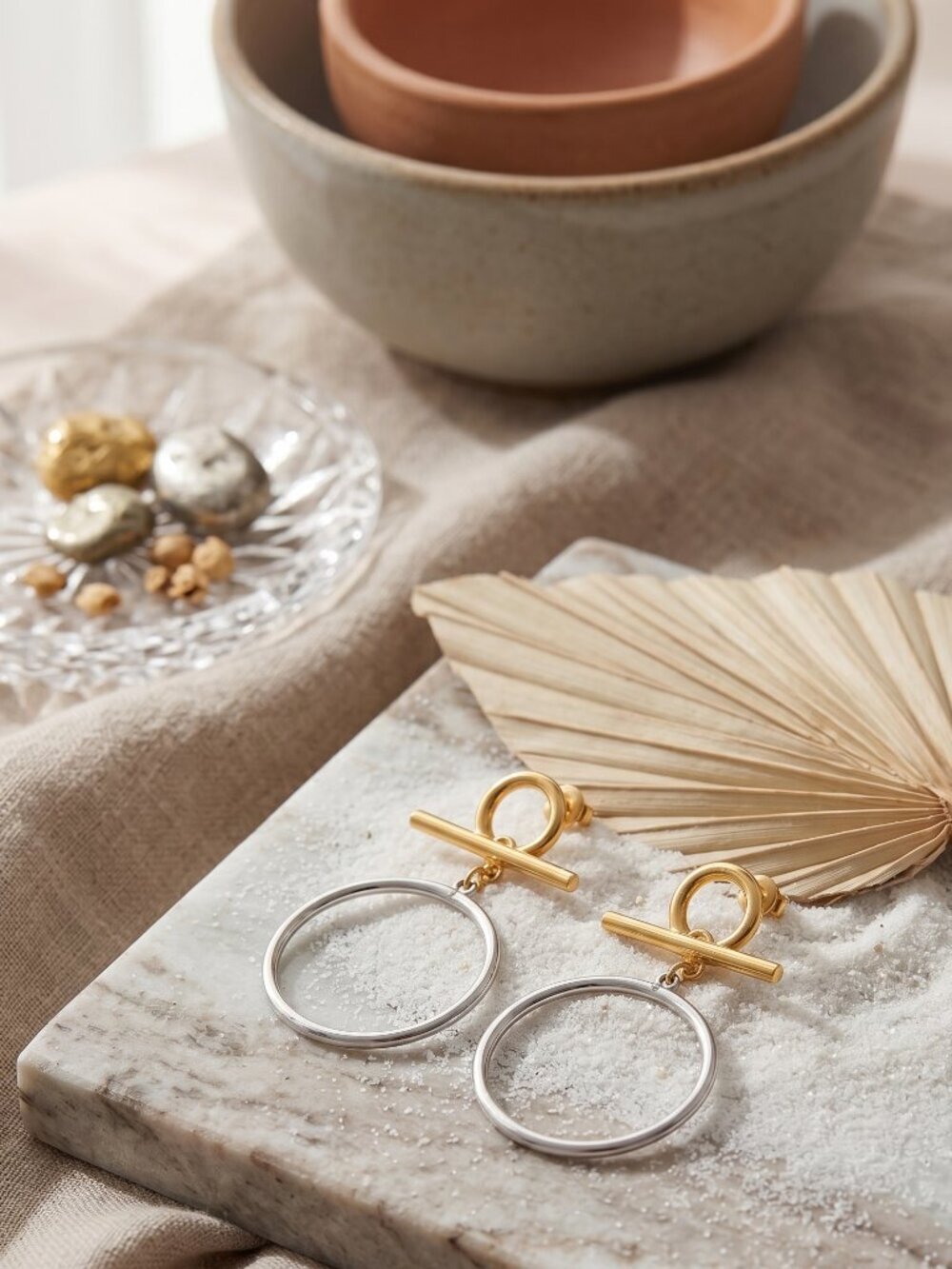 Two Tone 18K Gold Plated Convertible Toggle Hoop Drop Earrings Quiet Luxury
